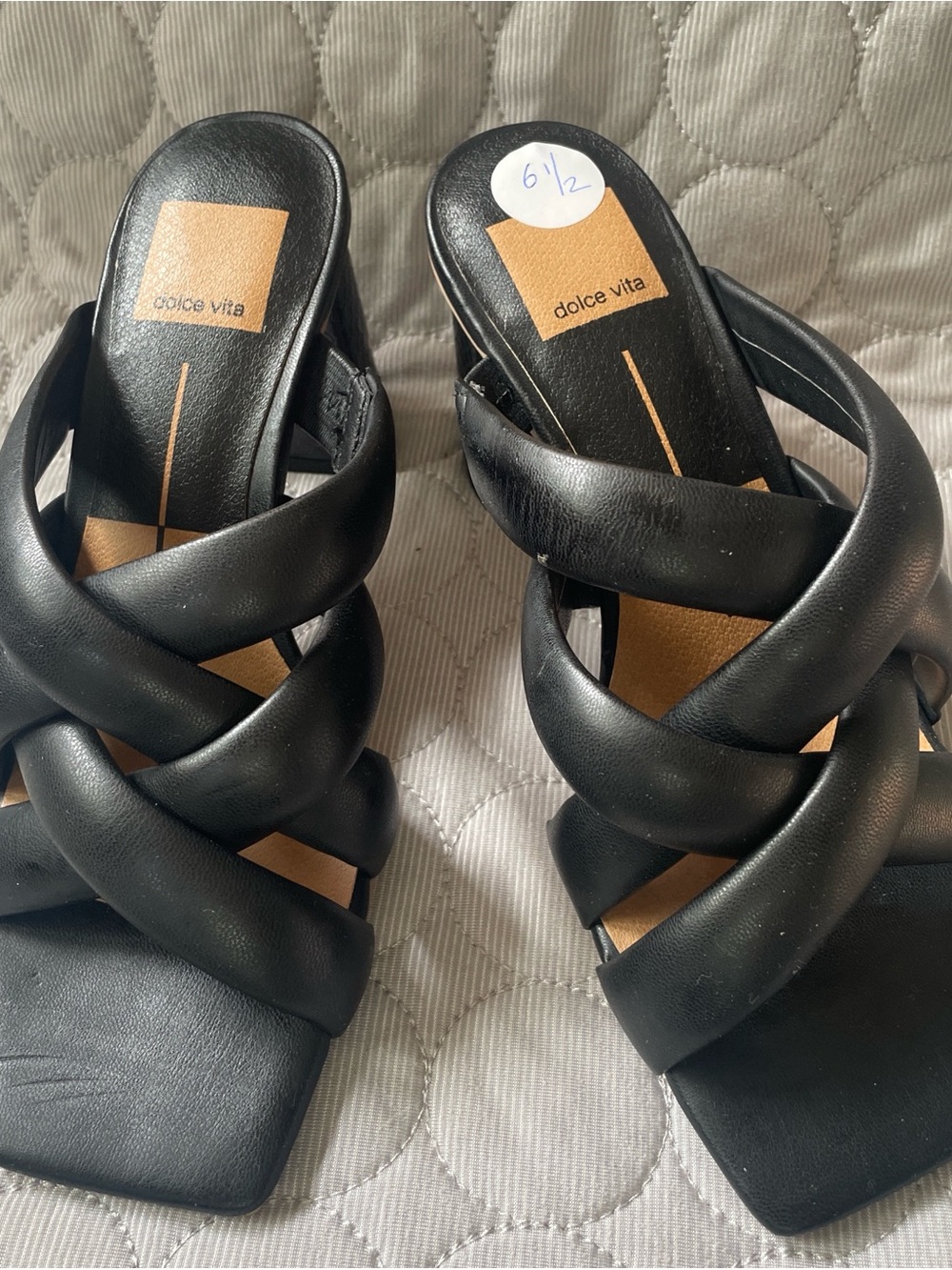 Dolce Vita Black Braided Strap Slide Mules with Square Toe